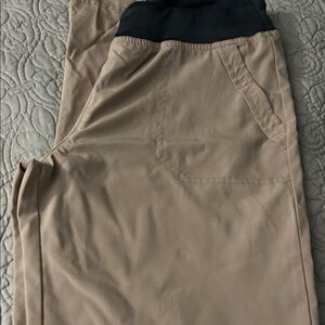 Tan scrub Pants with gray Waistband